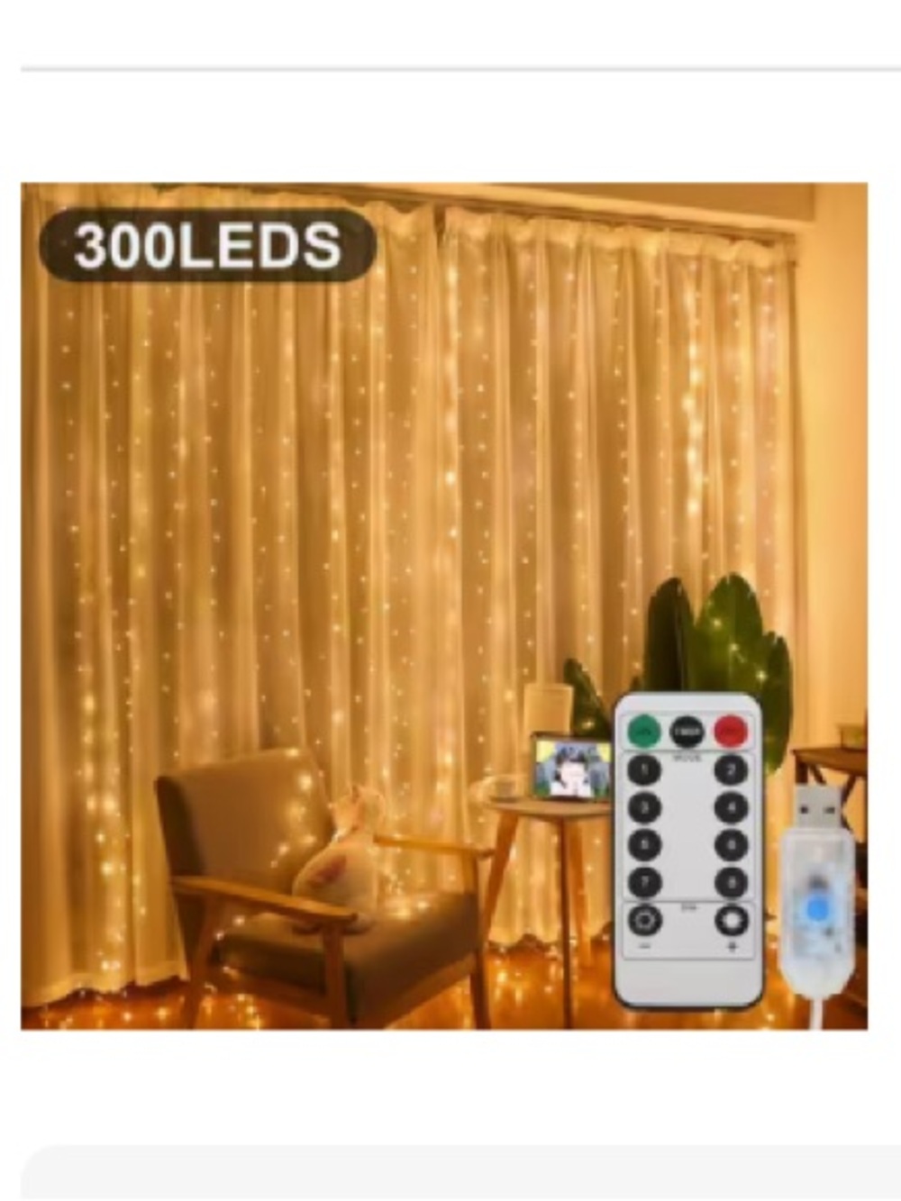 300 LED warm white 9.8’ x 9.8’ curtain  string lights